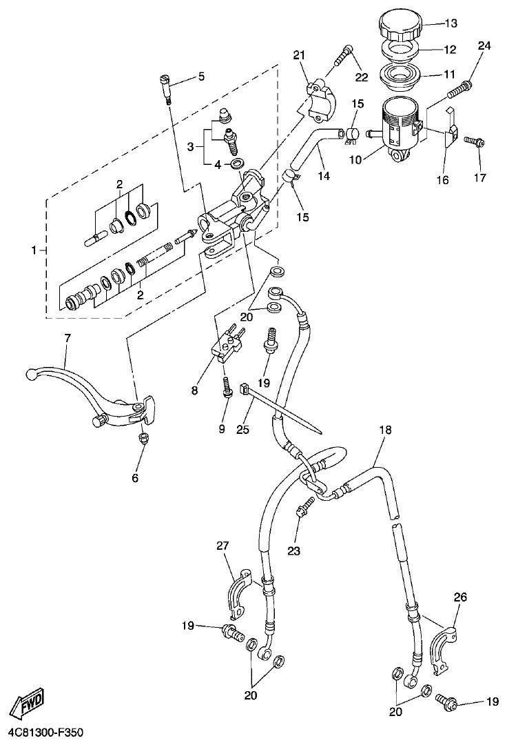 Yamaha R1 2008 FRONT MASTER CYLINDER parts diagram